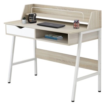DESK OLIVIER FK2129.01 MELAMINE IN SONAMA AND WHITE-WHITE METAL FRAME 104Χ48Χ89Hcm.