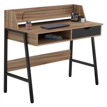 DESK OLIVIER FK2129.02 MELAMINE IN WALNUT AND BLACK-BLACK METAL FRAME 104Χ48Χ89Hcm.