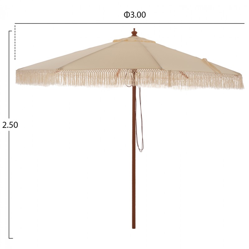 UMBRELLA WAGNER FK5776.01 BEIGE SHADE AND FRINGES-HARDWOOD BROWN POLE Φ3X2.50FK UMBRELLA WAGNER FK5776.01 BEIGE SHADE AND FRINGES-HARDWOOD BROWN POLE Φ3X2.50FK