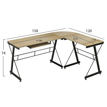 CORNER OFFICE SONAMA WITH METAL FRAME FK2127.01 158Χ120Χ74cm.