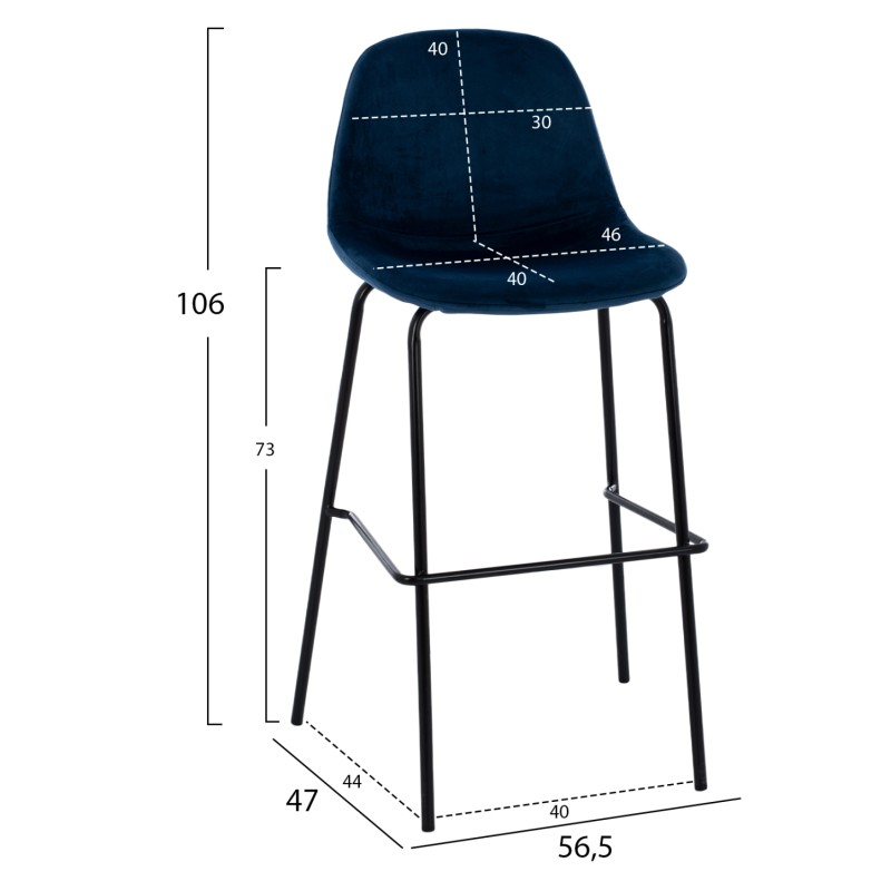 BLUE VELVET STOOL AND METAL FRAME FK8579.18 56,5x47x106 cm. BLUE VELVET STOOL AND METAL FRAME FK8579.18 56,5x47x106 cm.