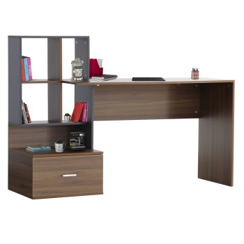 MELAMINE OFFICE WITH BOOKCASE SYNDYA FK8993.01 WALNUT -GRAY 149x48x105Hcm.