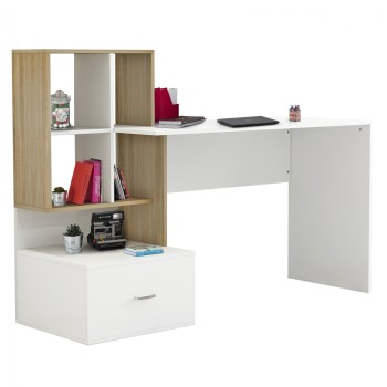 MELAMINE OFFICE WITH BOOKCASE SYNDYA FK8993.02 WHITE SONAMA 149x48x105Y cm.