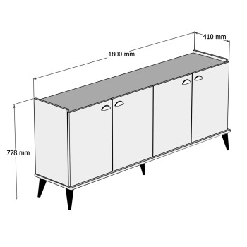 MELAMINE BUFFET FK9045.01 NATURAL WOOD SHADE - BLACK MARBLE LOOK 180x41x77,8Y cm. MELAMINE BUFFET FK9045.01 NATURAL WOOD SHADE - BLACK MARBLE LOOK 180x41x77,8Y cm.