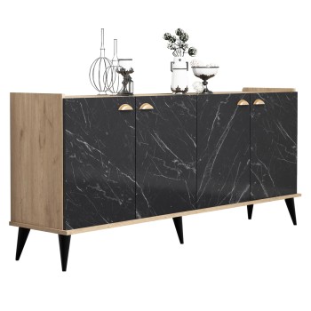 MELAMINE BUFFET FK9045.01 NATURAL WOOD SHADE - BLACK MARBLE LOOK 180x41x77,8Y cm.