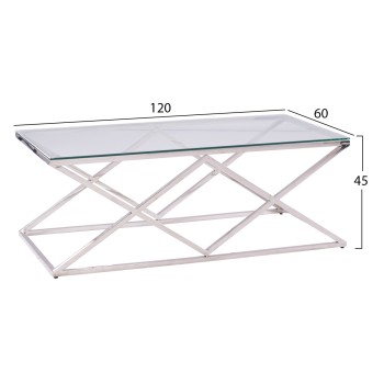 COFFEE TABLE HOLLAND FK8624.01 WITH GLASS AND CHROME BASE 120X60Χ45 EK.