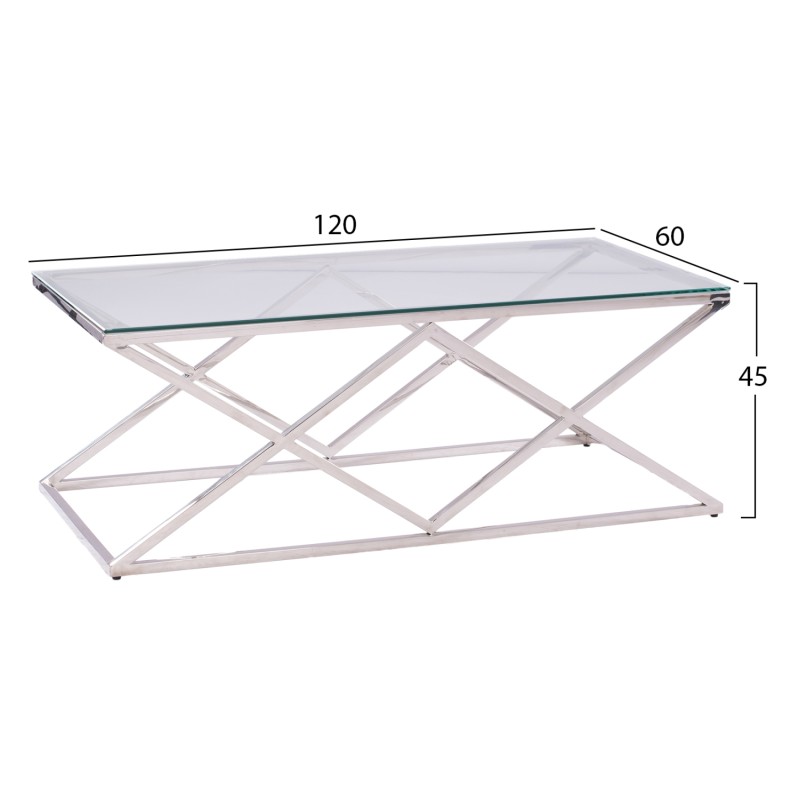 COFFEE TABLE HOLLAND FK8624.01 WITH GLASS AND CHROME BASE 120X60Χ45 EK. COFFEE TABLE HOLLAND FK8624.01 WITH GLASS AND CHROME BASE 120X60Χ45 EK.