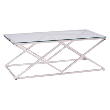 COFFEE TABLE HOLLAND FK8624.01 WITH GLASS AND CHROME BASE 120X60Χ45 EK.