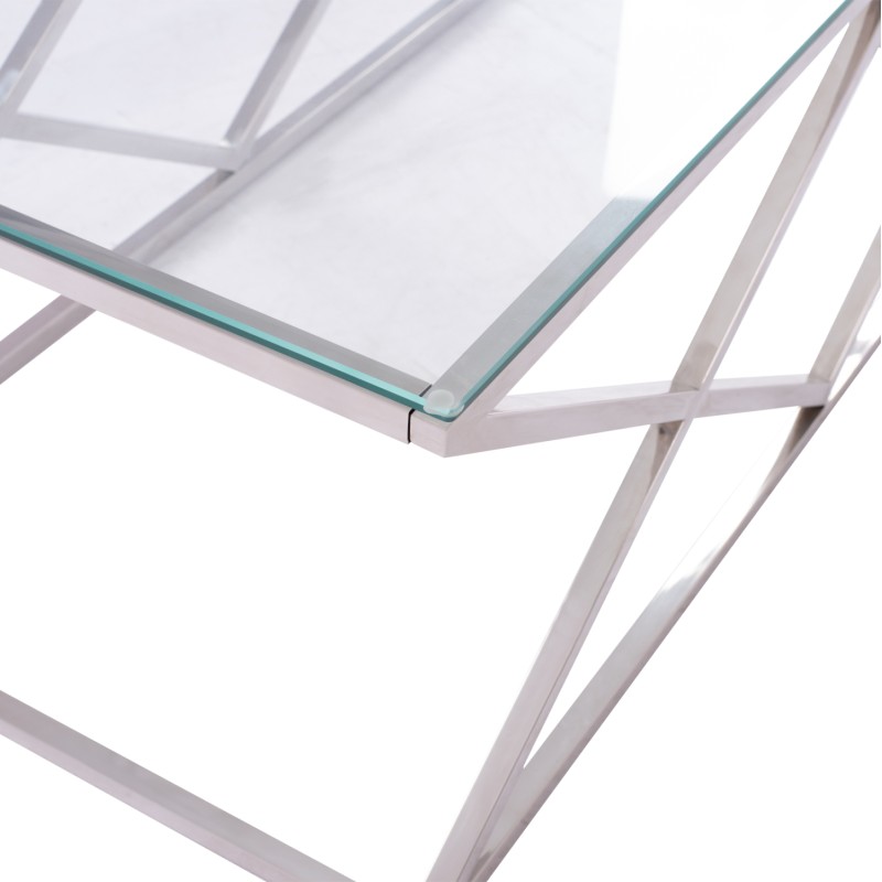 COFFEE TABLE HOLLAND FK8624.01 WITH GLASS AND CHROME BASE 120X60Χ45 EK. COFFEE TABLE HOLLAND FK8624.01 WITH GLASS AND CHROME BASE 120X60Χ45 EK.