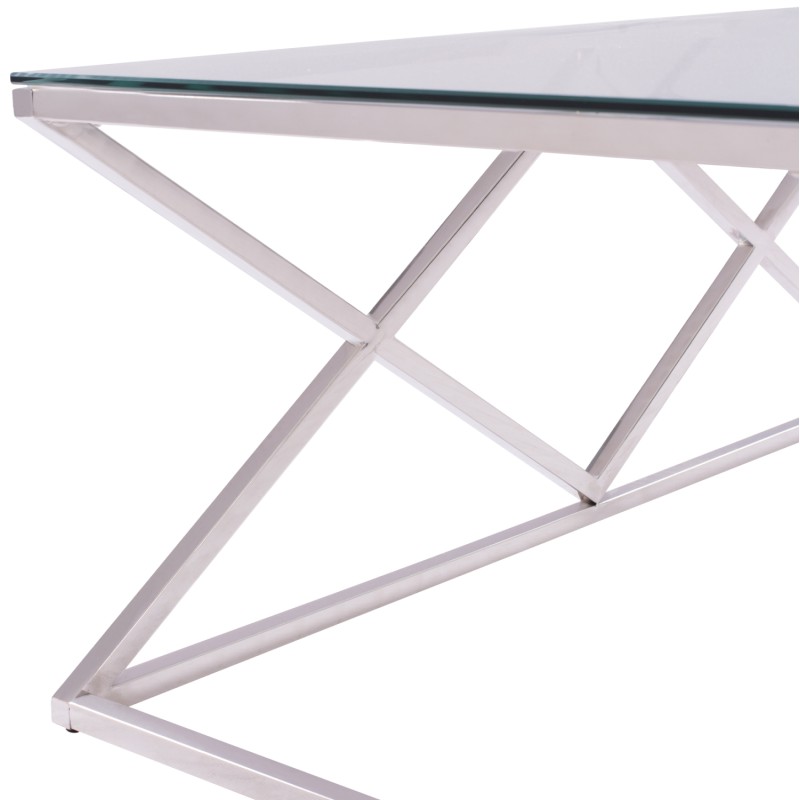 COFFEE TABLE HOLLAND FK8624.01 WITH GLASS AND CHROME BASE 120X60Χ45 EK. COFFEE TABLE HOLLAND FK8624.01 WITH GLASS AND CHROME BASE 120X60Χ45 EK.