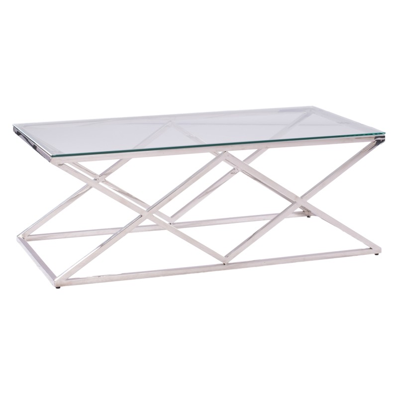 COFFEE TABLE HOLLAND FK8624.01 WITH GLASS AND CHROME BASE 120X60Χ45 EK. COFFEE TABLE HOLLAND FK8624.01 WITH GLASS AND CHROME BASE 120X60Χ45 EK.