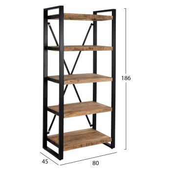 Bookcase TURNER FK8188.11 Metal and Solid Mango Wood 80x45x186 Bookcase TURNER FK8188.11 Metal and Solid Mango Wood 80x45x186