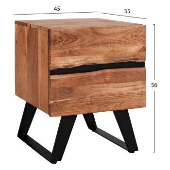 NIGHTSTAND WITH 2 DRAWERS ALICIA FK8360.11 ACACIA WOOD IN NATURAL COLOR 45x35x56Hcm. NIGHTSTAND WITH 2 DRAWERS ALICIA FK8360.11 ACACIA WOOD IN NATURAL COLOR 45x35x56Hcm.