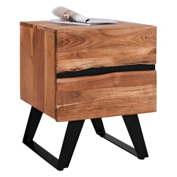 NIGHTSTAND WITH 2 DRAWERS ALICIA FK8360.11 ACACIA WOOD IN NATURAL COLOR 45x35x56Hcm.