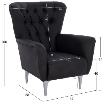 FK9217.01 bergere, black, Chesterfield-style, 87x88x100 FK9217.01 bergere, black, Chesterfield-style, 87x88x100