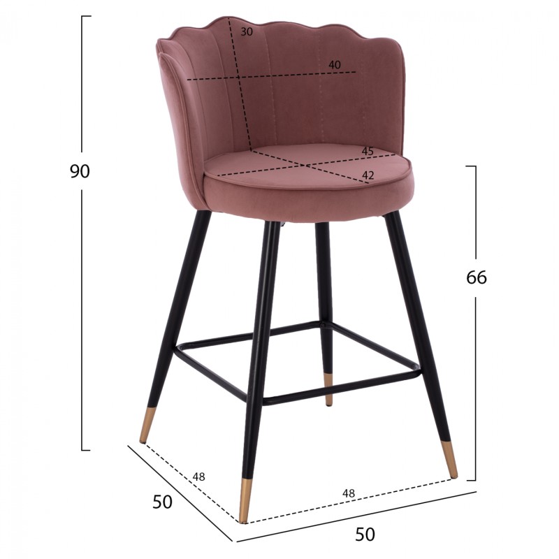 MEDIUM HEIGHT STOOL FK8736.02 VELVET DUSTY PINK METAL FRAME 50x50x90 cm. MEDIUM HEIGHT STOOL FK8736.02 VELVET DUSTY PINK METAL FRAME 50x50x90 cm.