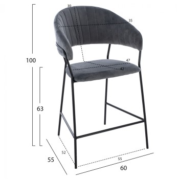 MEDIUM HEIGHT STOOL ΗΜ8734.01 GRAY VELVET WITH BLACK FRAME 60x55x100Y cm. MEDIUM HEIGHT STOOL ΗΜ8734.01 GRAY VELVET WITH BLACK FRAME 60x55x100Y cm.