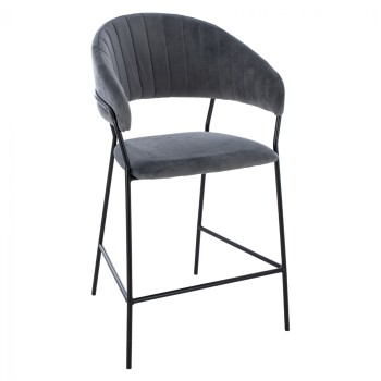 MEDIUM HEIGHT STOOL ΗΜ8734.01 GRAY VELVET WITH BLACK FRAME 60x55x100Y cm.