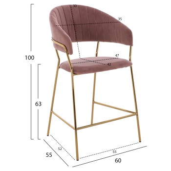 MEDIUM HEIGHT STOOL FK8734.02 VELVET DUSTY PINK GOLDEN FRAME 60x55x100Y cm. MEDIUM HEIGHT STOOL FK8734.02 VELVET DUSTY PINK GOLDEN FRAME 60x55x100Y cm.
