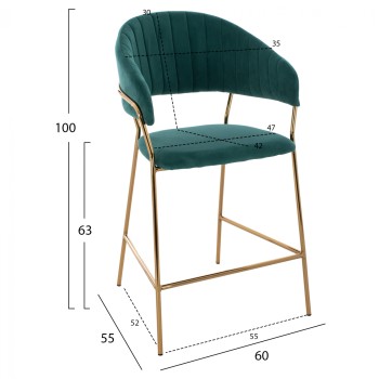 MEDIUM HEIGHT STOOL FK8734.03 GREEN VELVET GOLDEN FRAME 60x55x100Y cm. MEDIUM HEIGHT STOOL FK8734.03 GREEN VELVET GOLDEN FRAME 60x55x100Y cm.
