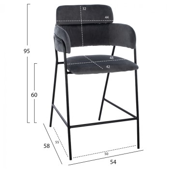 MEDIUM HEIGHT STOOL FK8735.01 GRAY VELVET WITH METAL FRAME 54x58x95Y cm. MEDIUM HEIGHT STOOL FK8735.01 GRAY VELVET WITH METAL FRAME 54x58x95Y cm.