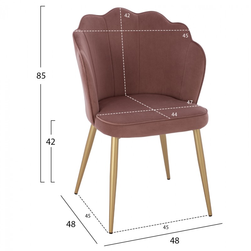 CHAIR FK8737.02 VELVET DUSTY PINK WITH METAL GOLD FRAME 48x48x85 cm. CHAIR FK8737.02 VELVET DUSTY PINK WITH METAL GOLD FRAME 48x48x85 cm.