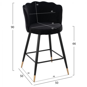 MEDIUM HEIGHT STOOL FK8736.04 BLACK VELVET WITH METAL FRAME 50x50x90 cm. MEDIUM HEIGHT STOOL FK8736.04 BLACK VELVET WITH METAL FRAME 50x50x90 cm.
