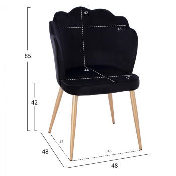CHAIR FK8737.04 VELVET BLACK WITH METAL GOLD FRAME 48x48x85 cm. CHAIR FK8737.04 VELVET BLACK WITH METAL GOLD FRAME 48x48x85 cm.