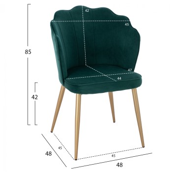 CHAIR FK8737.03 VELVET GREEN WITH METAL GOLD FRAME 57.5x57.5x85 cm. CHAIR FK8737.03 VELVET GREEN WITH METAL GOLD FRAME 57.5x57.5x85 cm.