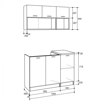 KITCHEN UNIT MELAMINE SONAMA-WHITE FK2438 46-29.2x120 cm. KITCHEN UNIT MELAMINE SONAMA-WHITE FK2438 46-29.2x120 cm.