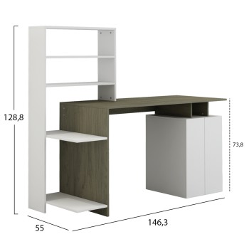 DESK WITH BOOKCASE ROCHELL MELAMINE OLIVE GREY WHITE COLOR 146,3x55x128,8Hcm.FK8886.11 DESK WITH BOOKCASE ROCHELL MELAMINE OLIVE GREY WHITE COLOR 146,3x55x128,8Hcm.FK8886.11