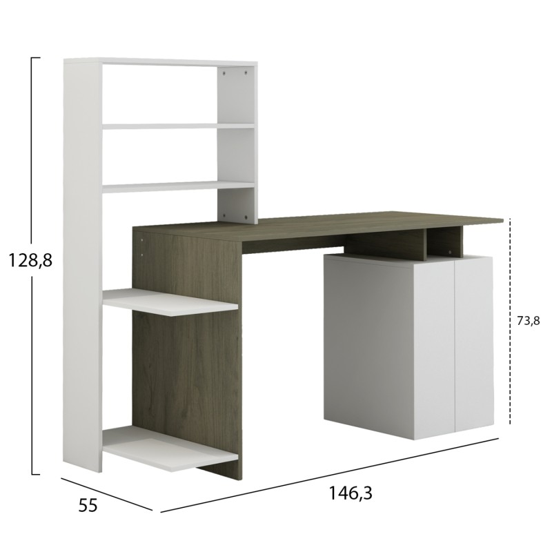 DESK WITH BOOKCASE ROCHELL MELAMINE OLIVE GREY WHITE COLOR 146,3x55x128,8Hcm.FK8886.11 DESK WITH BOOKCASE ROCHELL MELAMINE OLIVE GREY WHITE COLOR 146,3x55x128,8Hcm.FK8886.11