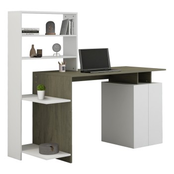 DESK WITH BOOKCASE ROCHELL MELAMINE OLIVE GREY WHITE COLOR 146,3x55x128,8Hcm.FK8886.11