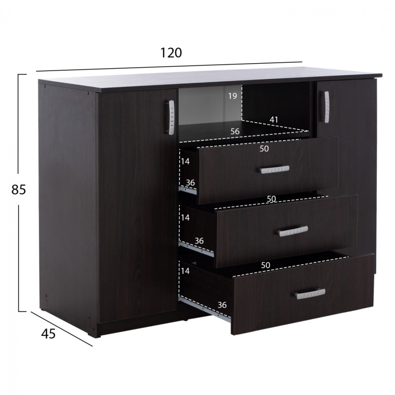 ΜΠΟΥΦΕΣ ΜΕ 2 ΝΤΟΥΛΑΠΙΑ Κ 3 ΣΥΡΤΑΡΙΑ ADLER WENGE FK2430.02 120X45X85Y εκ.