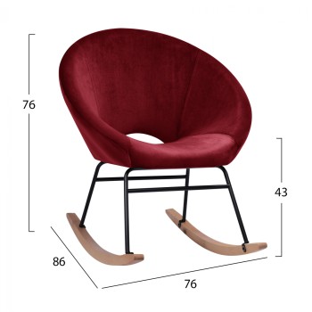 Rocker velvet armchair Paulina FK8399.06, Burgundy red 76x86x76 cm.