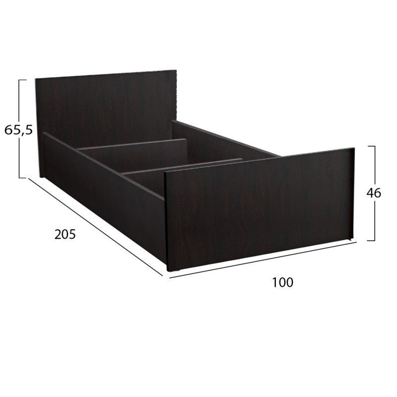 MELAMINE BED FOR MATTRESS 90X200cm. WENGE FK2433.02