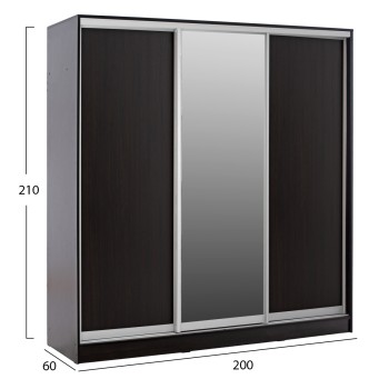 WARDROBE WITH SLIDING DOORS WITH MIRROR WENGE FK2435.02 200X60X210cm. WARDROBE WITH SLIDING DOORS WITH MIRROR WENGE FK2435.02 200X60X210cm.