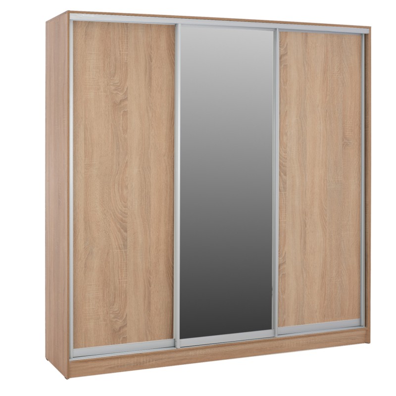 SLIDING DOOR 3-LEAF WARDROBE WITH MIRROR FB92462.01 MELAMINE IN SONAMA 240x60x240Hcm SLIDING DOOR 3-LEAF WARDROBE WITH MIRROR FB92462.01 MELAMINE IN SONAMA 240x60x240Hcm