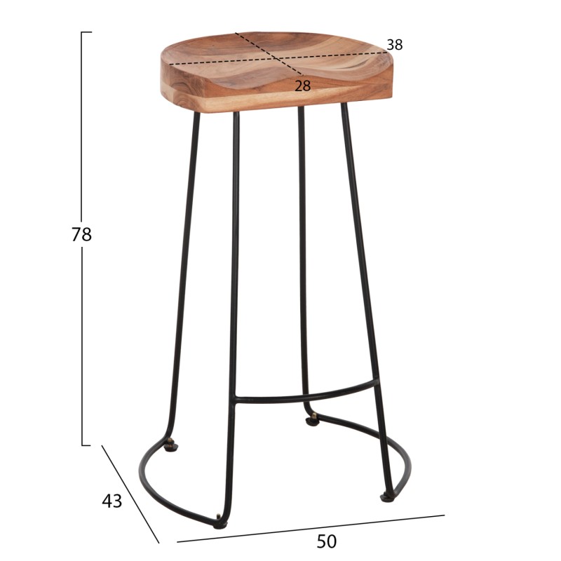 BAR STOOL ELEANOR FK8363.11 SOLID ACACIA WOOD SEAT-METAL 50x43x78Hcm. BAR STOOL ELEANOR FK8363.11 SOLID ACACIA WOOD SEAT-METAL 50x43x78Hcm.