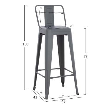 BAR STOOL MELITA FK8643.10 METAL WITH BACKREST IN GREY 43Χ43Χ100Hcm. BAR STOOL MELITA FK8643.10 METAL WITH BACKREST IN GREY 43Χ43Χ100Hcm.