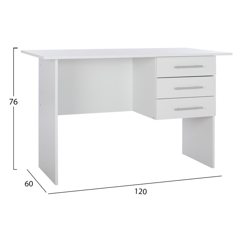MELAMINE DESK ENSLEY FK2029.05 WHITE WITH 3 DRAWERS 120X60X76Hcm. MELAMINE DESK ENSLEY FK2029.05 WHITE WITH 3 DRAWERS 120X60X76Hcm.