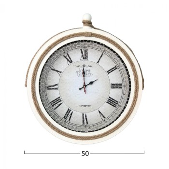 WALL CLOCK WHITE METAL WITH ROPE FK7452.02 D50 cm. WALL CLOCK WHITE METAL WITH ROPE FK7452.02 D50 cm.