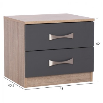NIGHTSTAND ASHLYN MELAMINE 2 DRAWERS & HANDLES SONOMA-GREY-INOX 48x40,5x42Hcm.FK2235.04 NIGHTSTAND ASHLYN MELAMINE 2 DRAWERS & HANDLES SONOMA-GREY-INOX 48x40,5x42Hcm.FK2235.04
