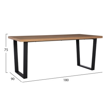 DINING TABLE ASTORIA FK9012 MDF TOP WITH OAK WOOD VENEER METAL LEGS RUSTIC STYLE 180X90X75H