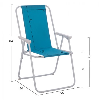 Beach chair with high back Foldable light blue FK5148 Metallic
