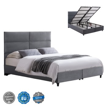 GRAY VELVET BED WITH STORAGE SPACE MILO FK622.10 FOR MATTRESS 160x200 cm.