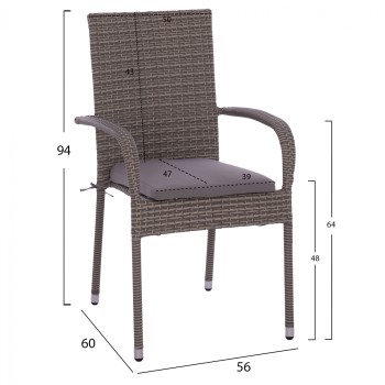 Armchair FK5685.01 Metallic with pillow Wicker grey 55x64x93cm Armchair FK5685.01 Metallic with pillow Wicker grey 55x64x93cm
