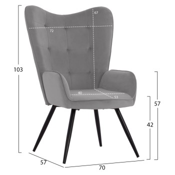 FK8918.01 CRAWLEY armchair with extra footstool, grey velvet FK8918.01 CRAWLEY armchair with extra footstool, grey velvet
