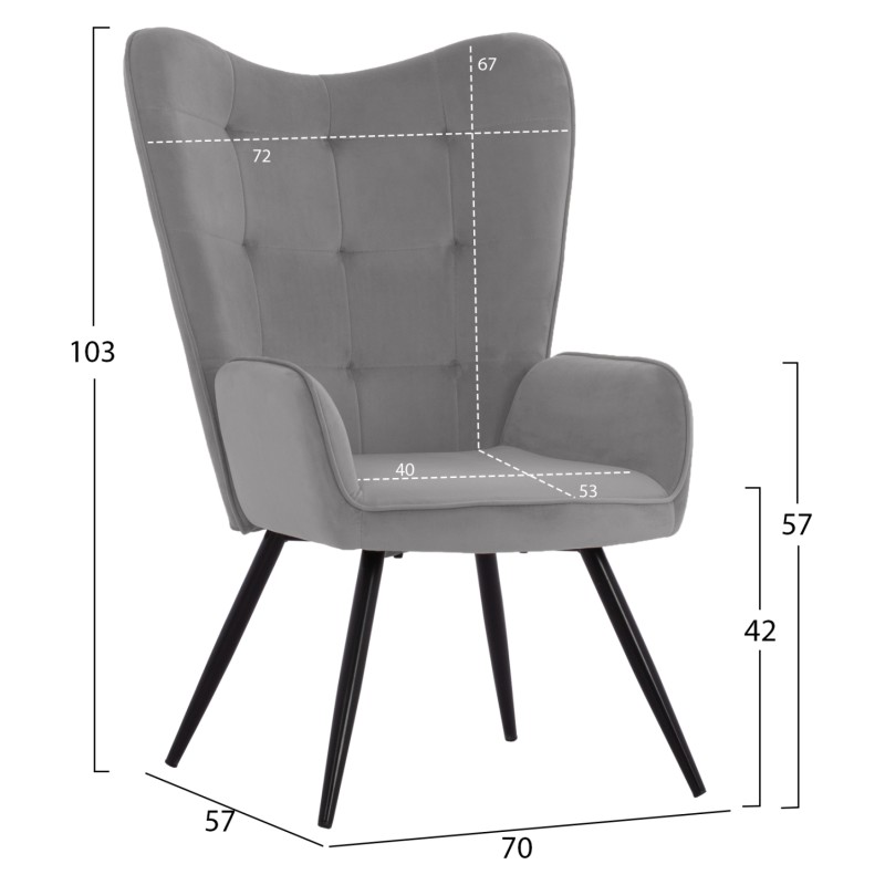 FK8918.01 CRAWLEY armchair with extra footstool, grey velvet FK8918.01 CRAWLEY armchair with extra footstool, grey velvet