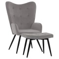 FK8918.01 CRAWLEY armchair with extra footstool, grey velvet FK8918.01 CRAWLEY armchair with extra footstool, grey velvet